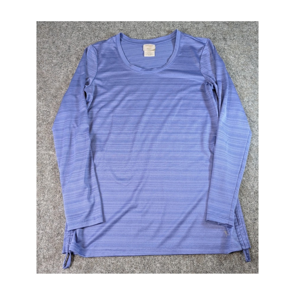 Danskin Now Womens Small Blue Space Dye Long Sleeve Active Top Cinched Sides EUC